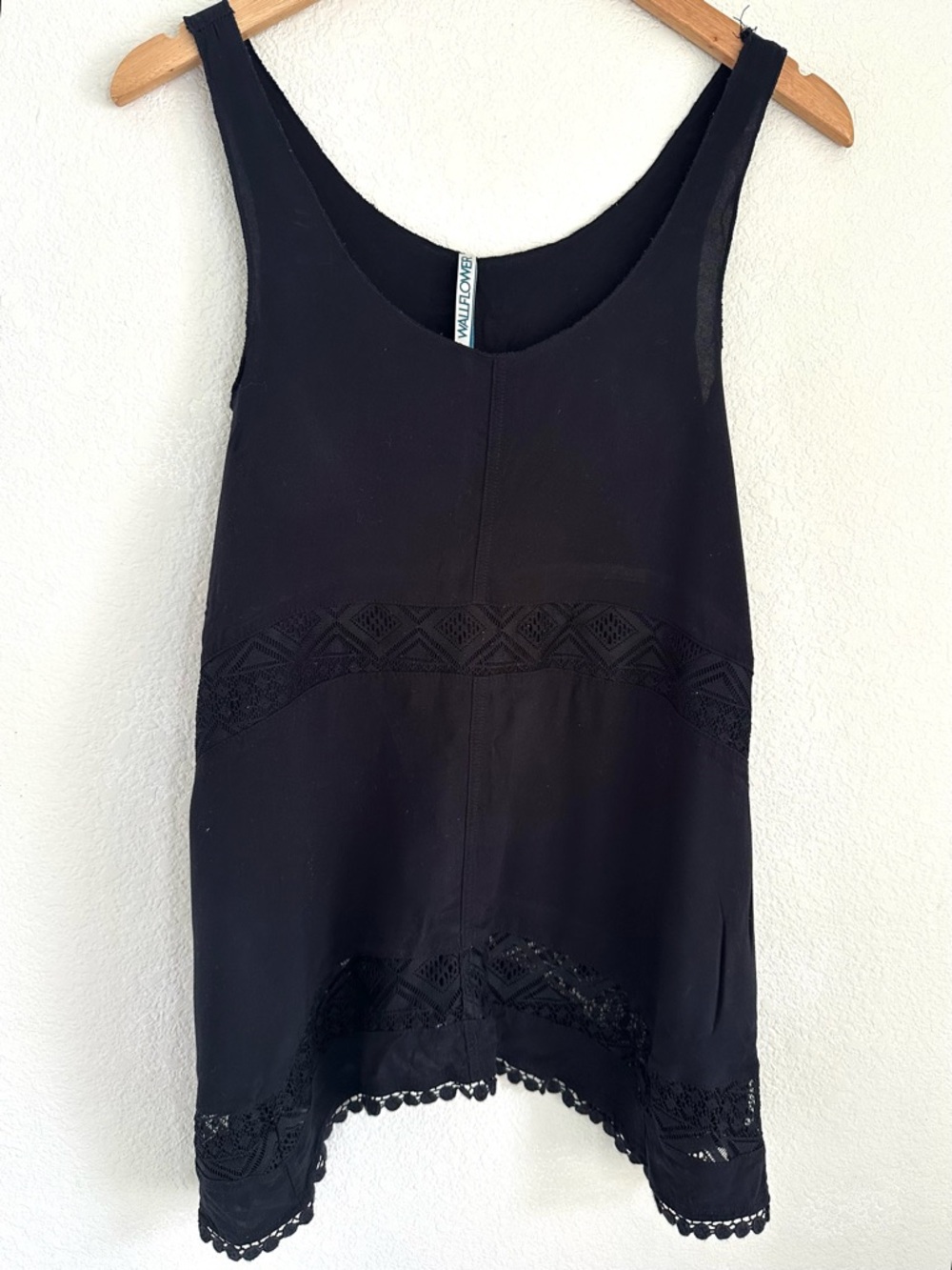 WallFlower Black Lace Hem Long Tank Top Size S Boho Flowy EUC